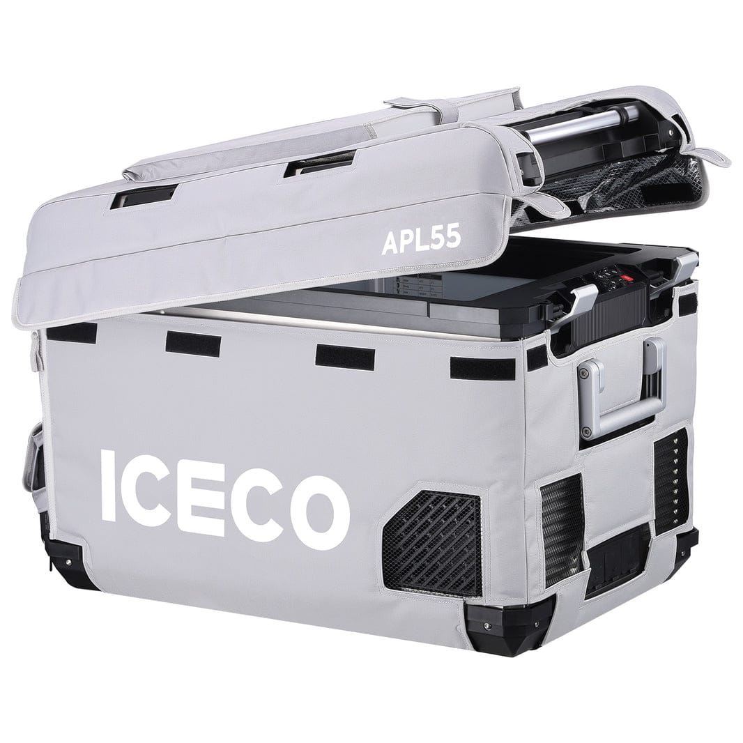 Gray APL55 insulated protective cover for ICECO appliances, designed by Inca Overland Outfitters, shown on the product.