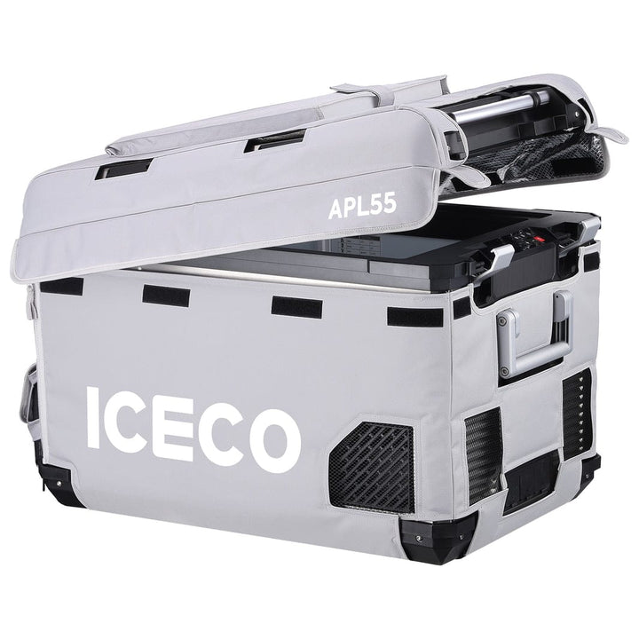 Gray APL55 insulated protective cover for ICECO appliances, designed by Inca Overland Outfitters, shown on the product.