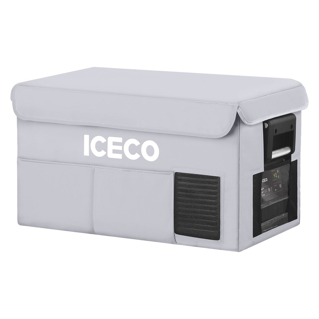 Gray VL35ProS insulated protective cover for ICECO appliances, designed by Inca Overland Outfitters.