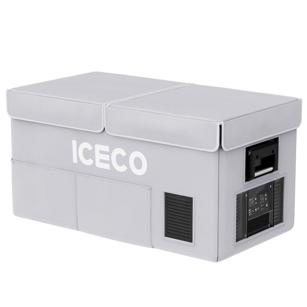 Gray VL75ProD insulated protective cover for ICECO appliances, designed by Inca Overland Outfitters.