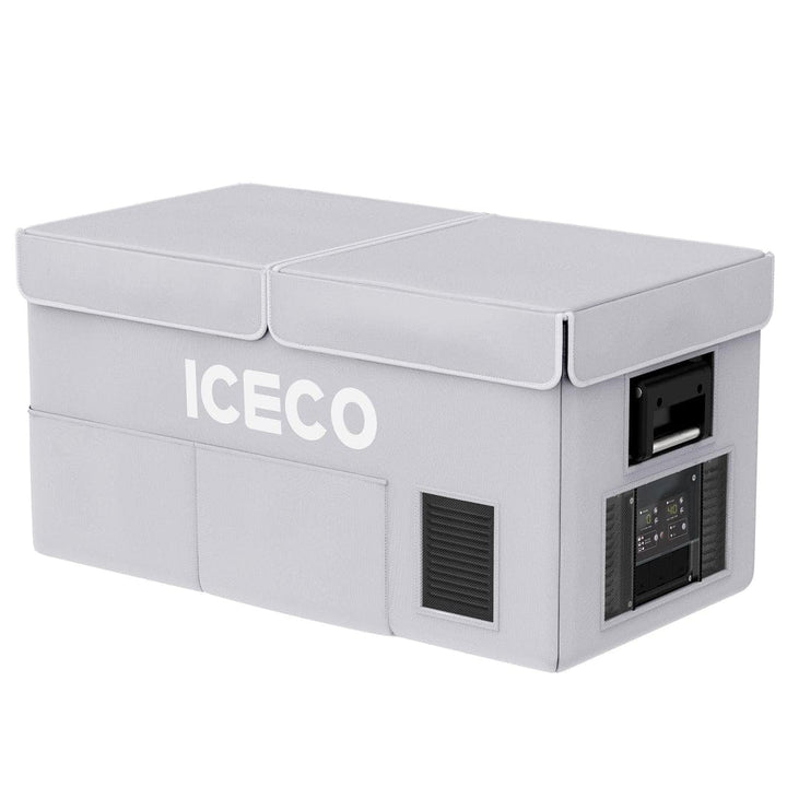 Gray VL75ProD insulated protective cover for ICECO appliances, designed by Inca Overland Outfitters.