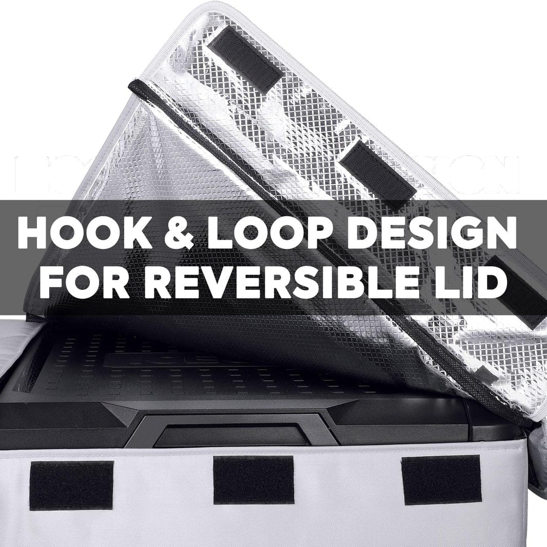 Gray insulated protective cover for VL75ProD by ICECO, designed for durable outdoor appliance protection.