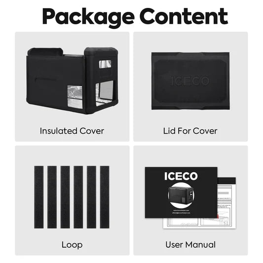 Silver VL45ProS insulated protective cover for ICECO appliances, designed by Inca Overland Outfitters, provides insulation and protection.