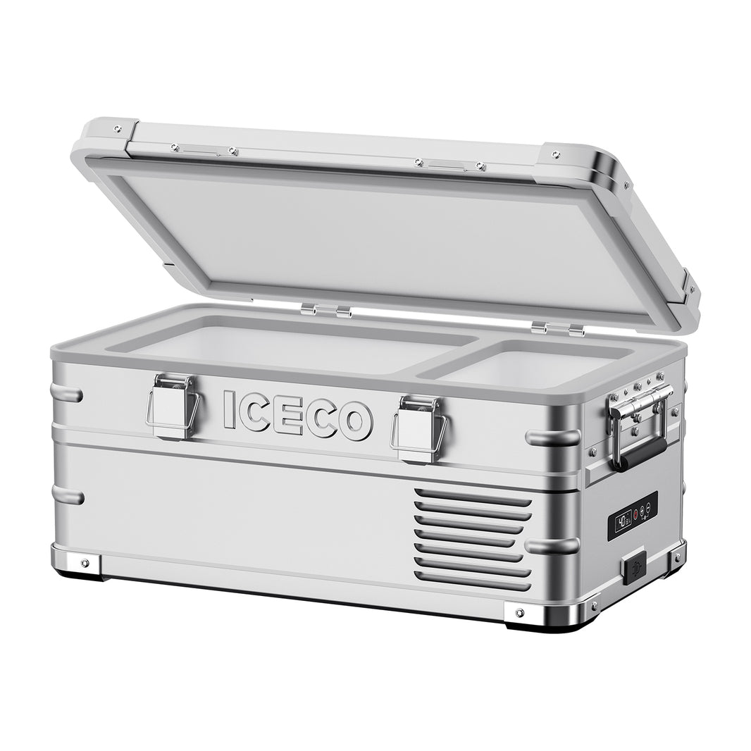 Inca Overland Outfitters APL20 aluminum freezer, single zone, 20-liter capacity, compact silver design, ICECO brand for outdoor use.