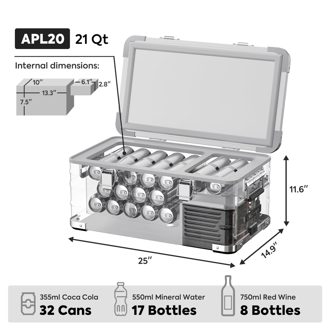 Inca Overland Outfitters APL20 Light Duty Aluminum Freezer, single zone, 20L ICECO APL Series, silver portable refrigerator.