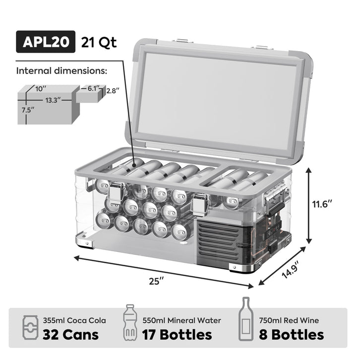 Inca Overland Outfitters APL20 Light Duty Aluminum Freezer, single zone, 20L ICECO APL Series, silver portable refrigerator.