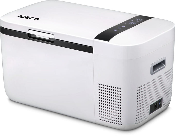 Inca Overland Outfitters GO20 Dual Zone 12V portable freezer in white, 20-liter capacity, with dual cooling zones.