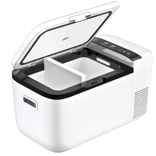 Inca Overland Outfitters GO20 Dual Zone 12V Portable Freezer in white, showing compact design and dual-zone storage for 20 liters.