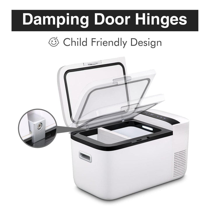 ICECO GO20 Dual Zone 12V portable freezer in white with 20L capacity, perfect for outdoor and travel use.