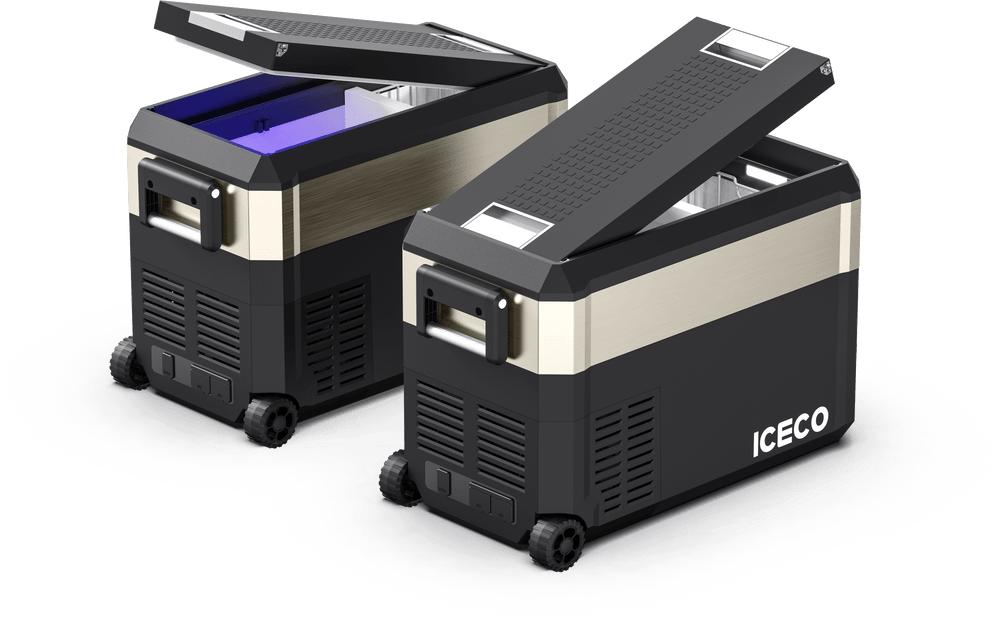 Inca Overland JP40 Pro Dual Zone Wheeled Portable Freezer in gold, 40-liter capacity from ICECO's JP Pro Series.