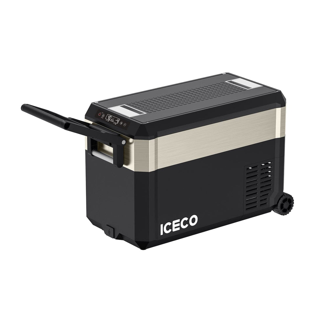 Inca Overland JP40 Pro Dual Zone Wheeled Portable Freezer in gold, 40L capacity, part of ICECO JP Pro Series, designed for outdoor use.