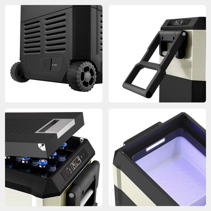 Inca Overland JP40 Pro Dual Zone Wheeled Portable Freezer in gold, 40L capacity, part of ICECO's JP Pro Series, with dual temperature zones.