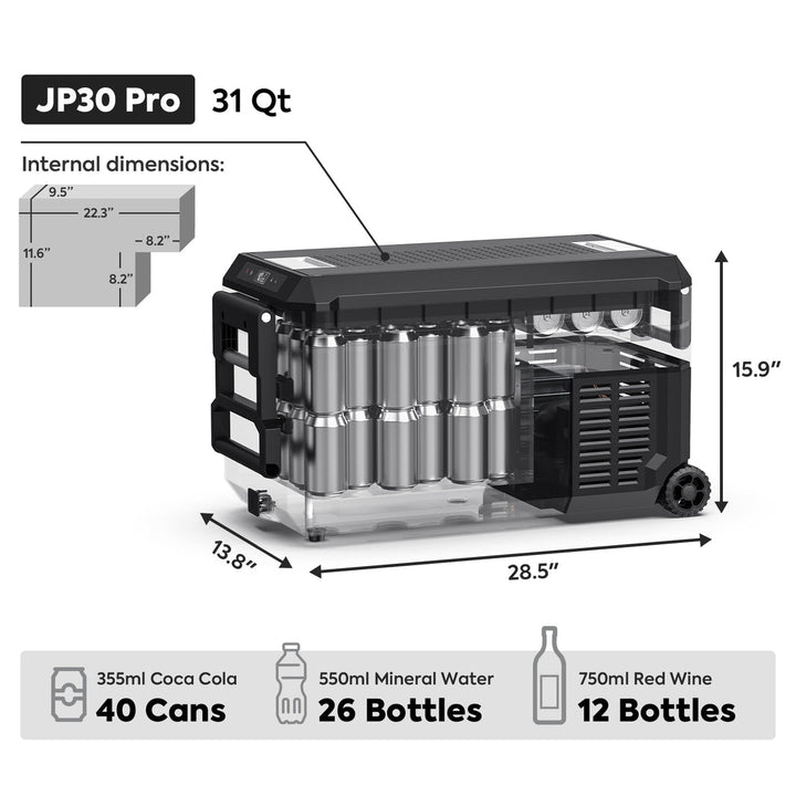 Inca Overland JP30 Pro Single Zone Wheeled Portable Freezer with cover, 30L capacity, silver, from ICECO JP Pro Series.