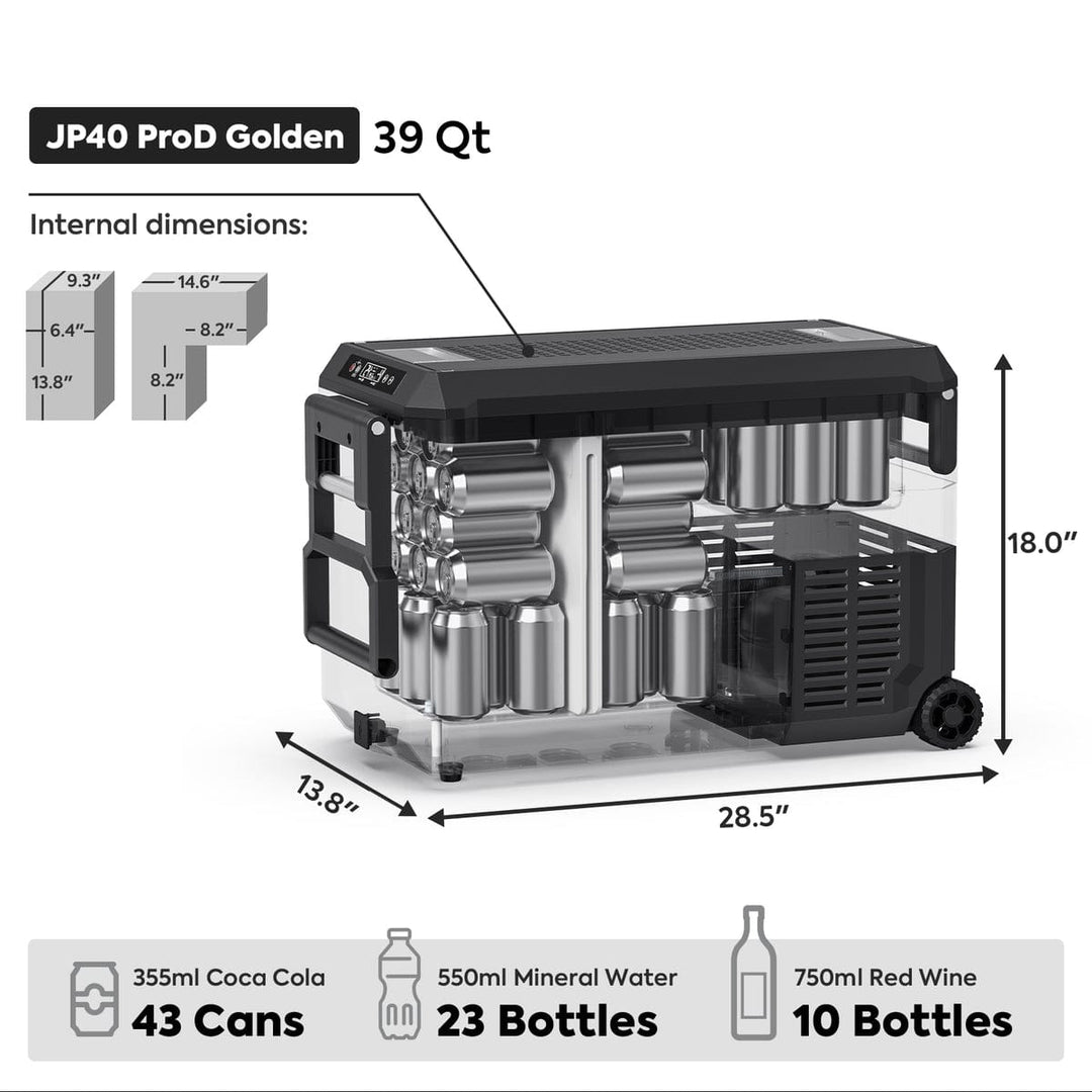 Inca Overland Outfitters JP40 Pro Dual Zone Wheeled Portable Freezer, silver, 40L capacity, from ICECO JP Pro Series, with dual temperature zones.