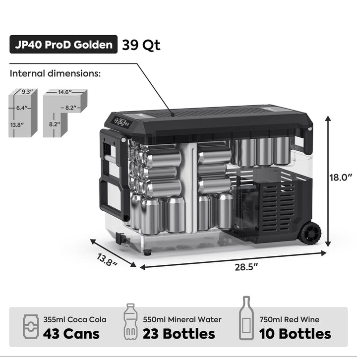 Inca Overland Outfitters JP40 Pro Dual Zone Wheeled Portable Freezer, silver, 40L capacity, from ICECO JP Pro Series, with dual temperature zones.