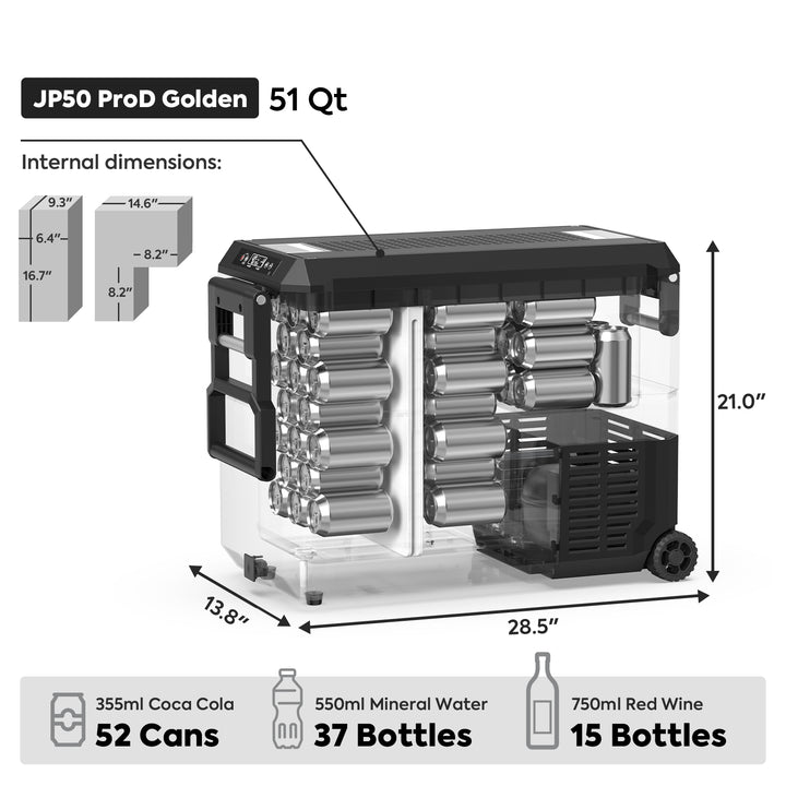 Inca Overland JP50 Pro Dual Zone Car Fridge with cover, silver 50-liter capacity, ICECO JP Pro Series, portable wheeled design