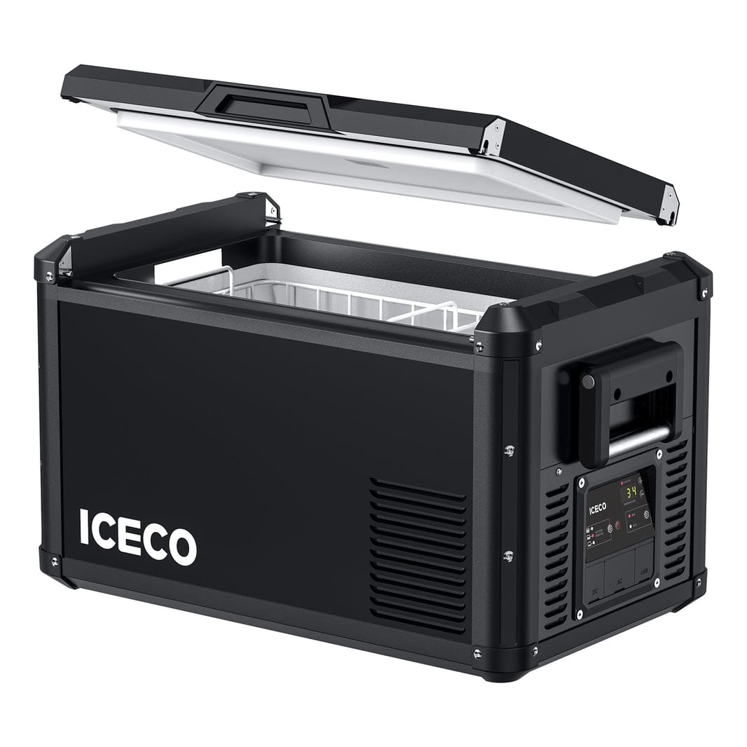 Inca Overland Outfitters VL35ProS single zone portable fridge freezer by ICECO, black 35-liter compact travel fridge in outdoor setting