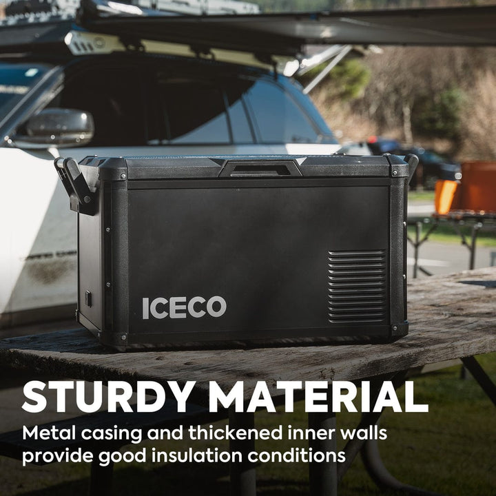 Inca Overland Outfitters VL35ProS single-zone portable fridge freezer by ICECO, black 35-liter compact fridge with digital display.