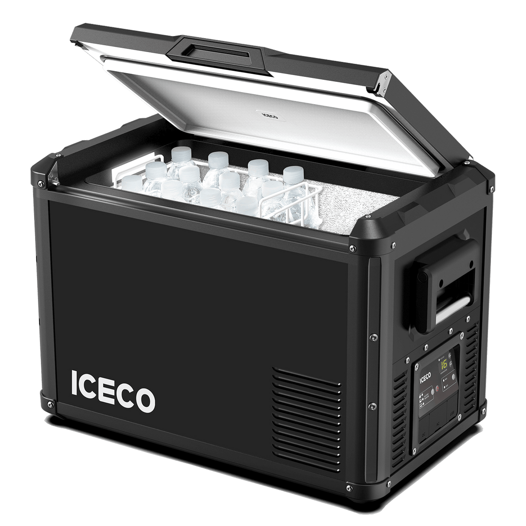 Inca Overland Outfitters VL45ProS portable fridge freezer from ICECO, black, 45-liter single zone fridge with digital display.