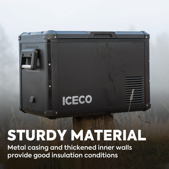 Black VL45ProS single zone portable fridge freezer from ICECO, with 45-liter capacity and sleek design for outdoor use.
