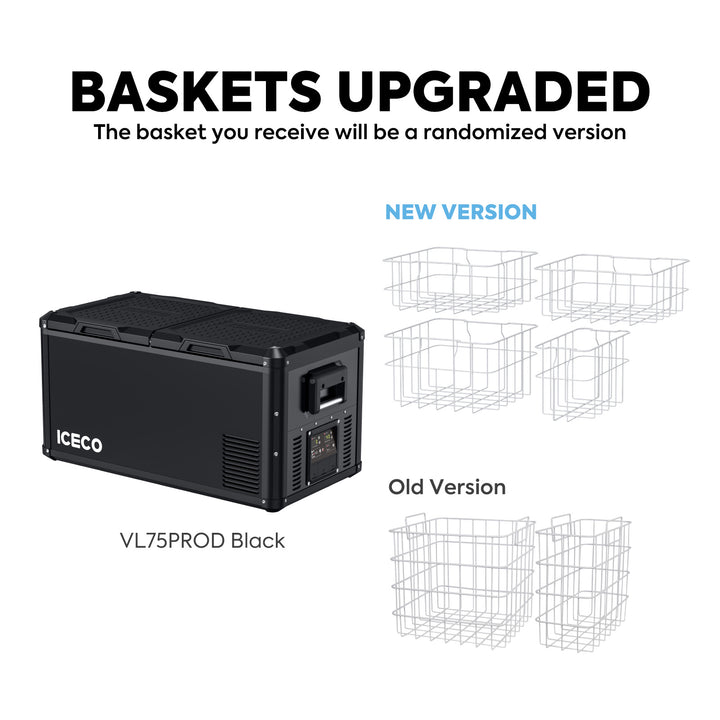 Inca Overland VL75ProD 12V heavy-duty fridge freezer from ICECO, black, 75-liter capacity, VL Pro Series design.