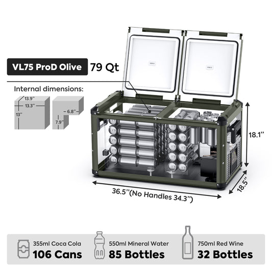 Inca Overland Outfitters VL75ProD 12V heavy-duty fridge freezer from ICECO, black, 75-liter capacity, part of VL Pro Series.