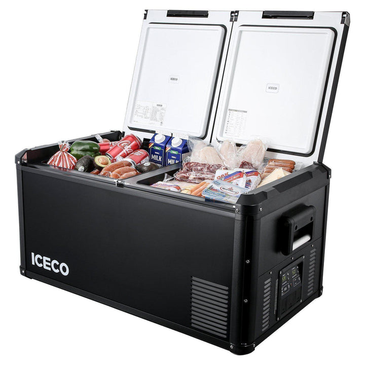 Inca Overland Outfitters VL90ProD dual zone RV 12V fridge cooler with black finish, 90L capacity, part of ICECO VL Pro Series.