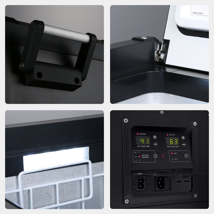 Inca Overland Outfitters VL90ProD dual zone RV 12V fridge cooler from ICECO, black, 90L capacity, with digital controls and storage compartments.