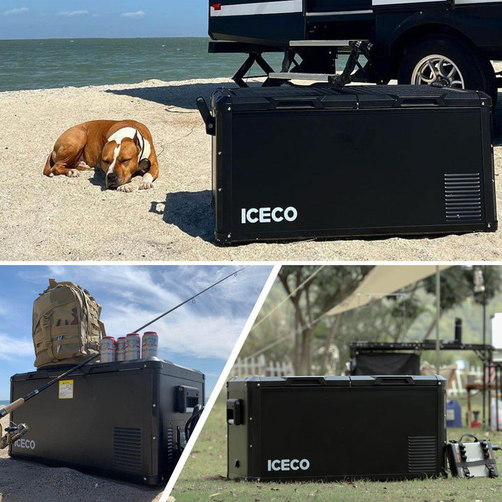 Inca Overland Outfitters VL90ProD dual zone RV 12V fridge cooler, black 90-liter ICECO VL Pro Series, designed for outdoor use