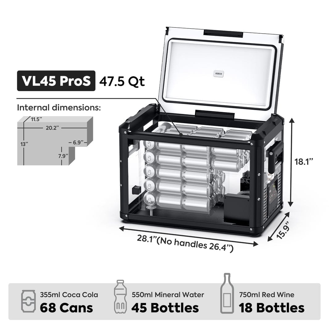 Inca Overland Outfitters VL45ProS gray single-zone portable fridge freezer from ICECO, with 45L capacity and digital controls.