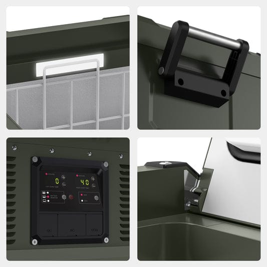 Inca Overland Outfitters VL75ProD Olive 12V heavy-duty fridge freezer from ICECO, 75L capacity, in olive green color.