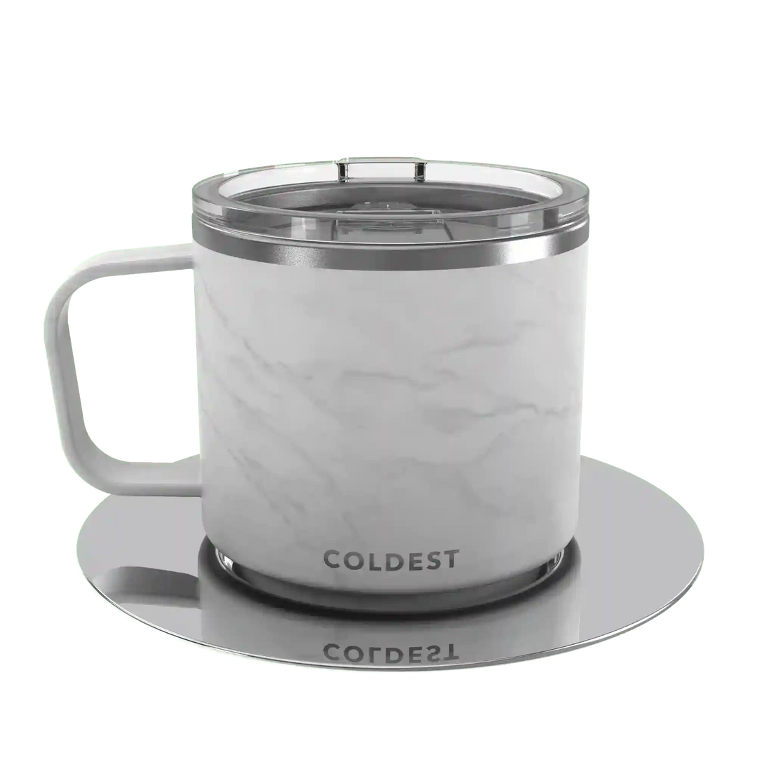 Insulated Coldest espresso mug in black with a sleek design, perfect for keeping coffee hot or cold.