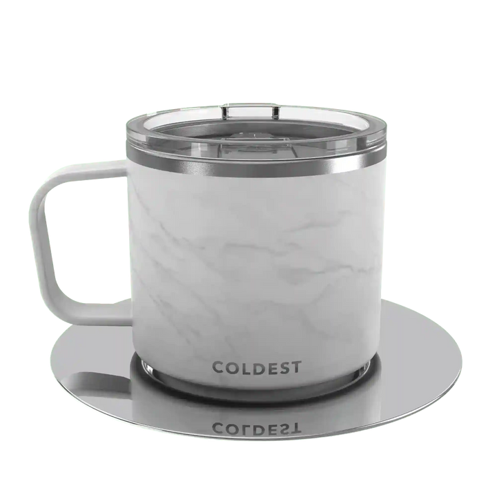 Insulated Coldest espresso mug in black with a sleek design, perfect for keeping coffee hot or cold.