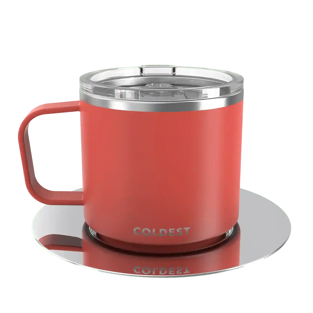 Coldest insulated espresso mug with sleek design, double-wall construction, and stainless steel finish for hot or cold beverages.