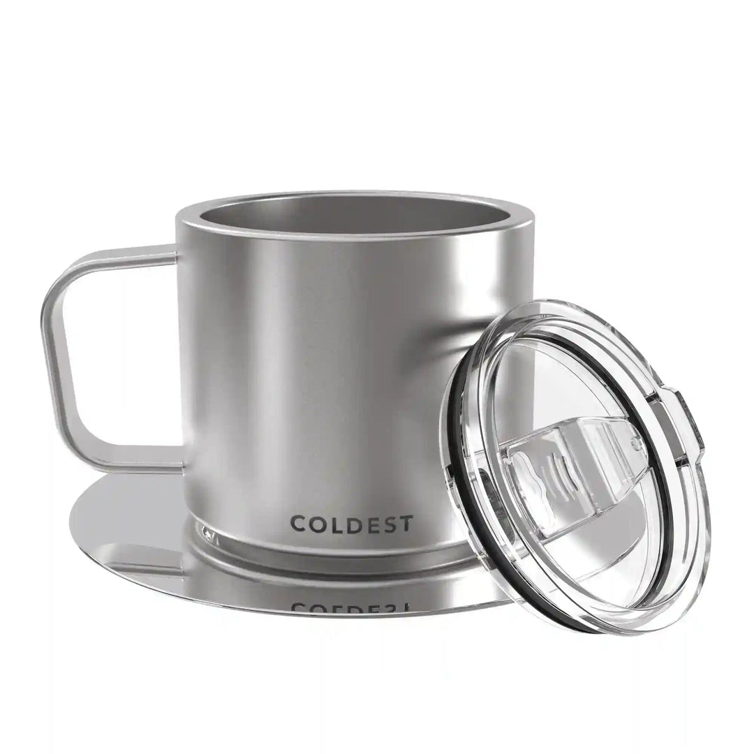 Insulated Coldest espresso mug in black with a sleek design, double-walled for heat retention and durability.