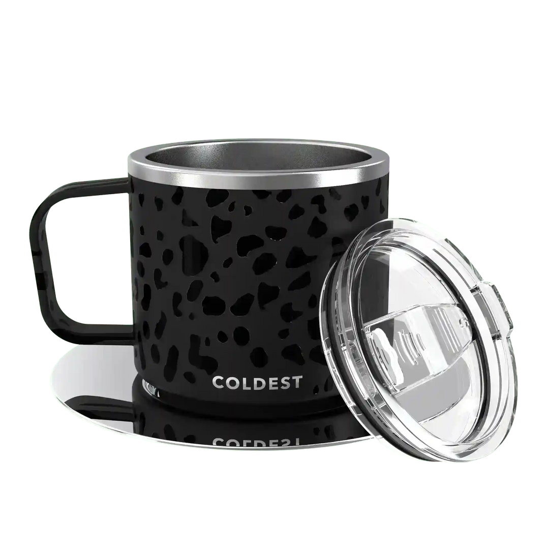 Coldest insulated espresso mug with a sleek design, featuring a stainless steel body and a secure lid for hot beverages.