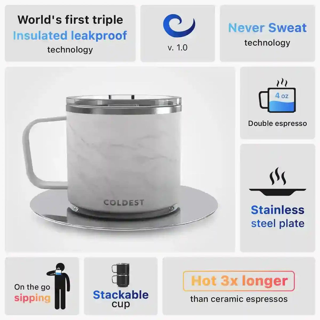 Coldest insulated espresso mug with a sleek design, perfect for keeping coffee hot or cold on the go.