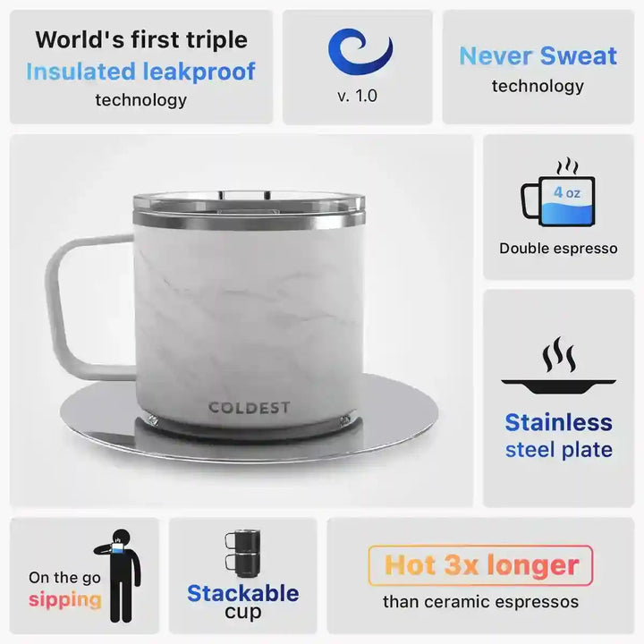 Coldest insulated espresso mug with a sleek design, perfect for keeping coffee hot or cold on the go.
