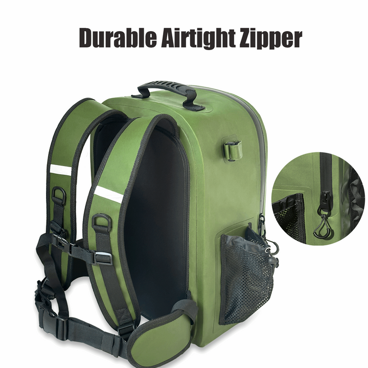 27QT Waterproof Fishing Backpack with Rod Holder