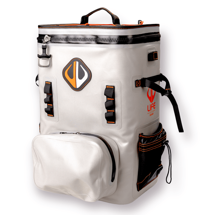 Large outdoor cooler backpack by Life League Gear, featuring insulated compartments and adjustable straps for outdoor adventures.
