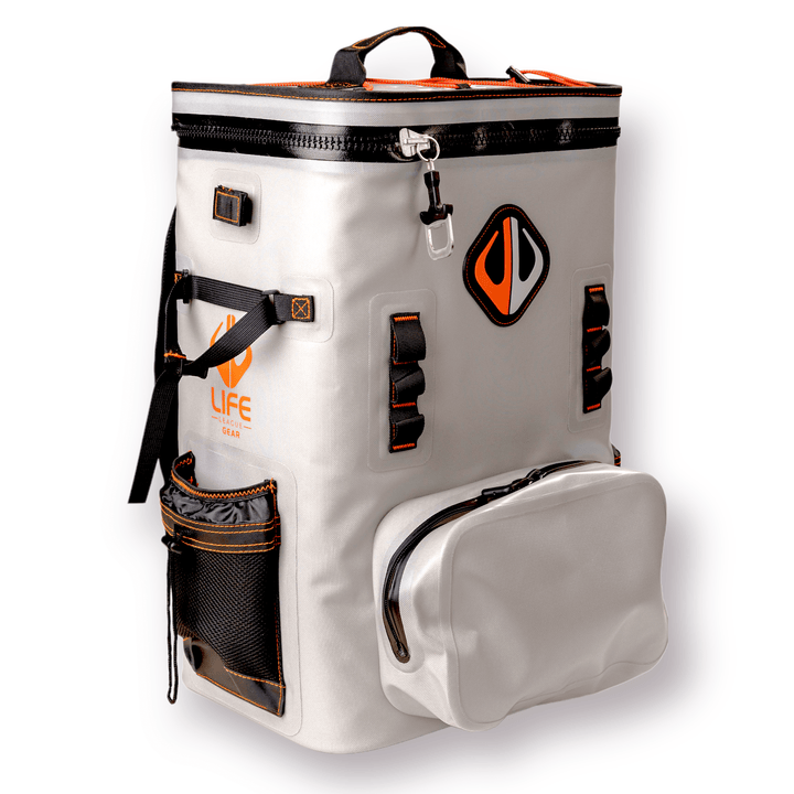 Large outdoor cooler backpack by Life League Gear, insulated backpack cooler with multiple compartments for outdoor adventures.