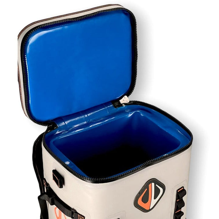 Large outdoor cooler backpack by Life League Gear, featuring insulated compartments and adjustable straps for outdoor activities.