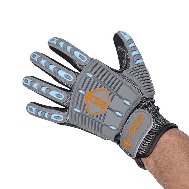 Orange lobstering gloves by Life League Gear, designed for diving, freediving, spearfishing, and fishing activities.