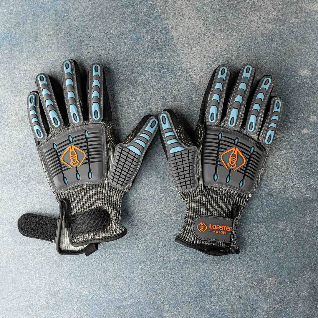 Lobstering gloves from Life League Gear designed for diving, spearfishing, and fishing, showing durable, protective glove material.
