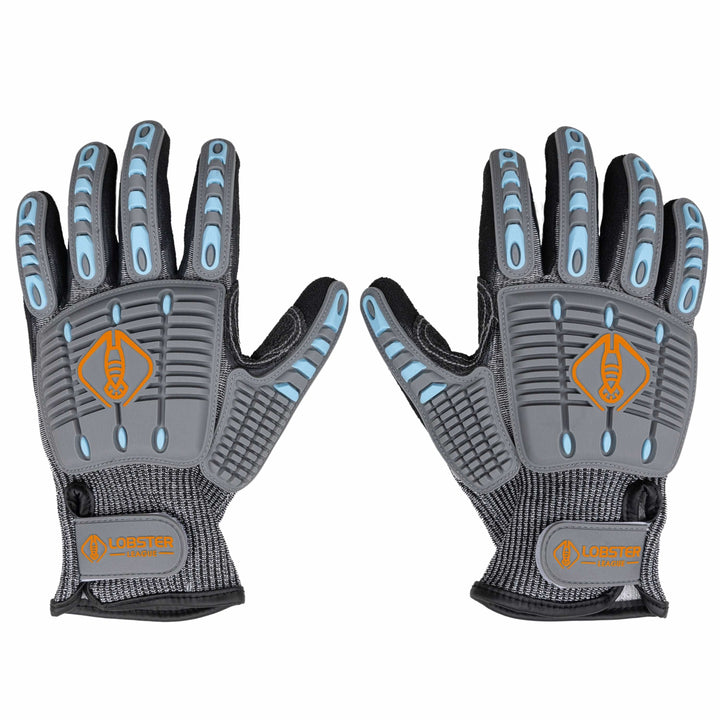 Orange lobster diving gloves by Life League Gear, designed for lobstering, spearfishing, and freediving activities.