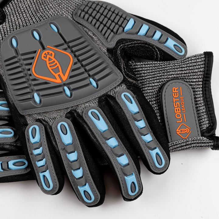 Lobster League Gear lobster diving gloves with reinforced palms and flexible material for spearfishing and lobstering.