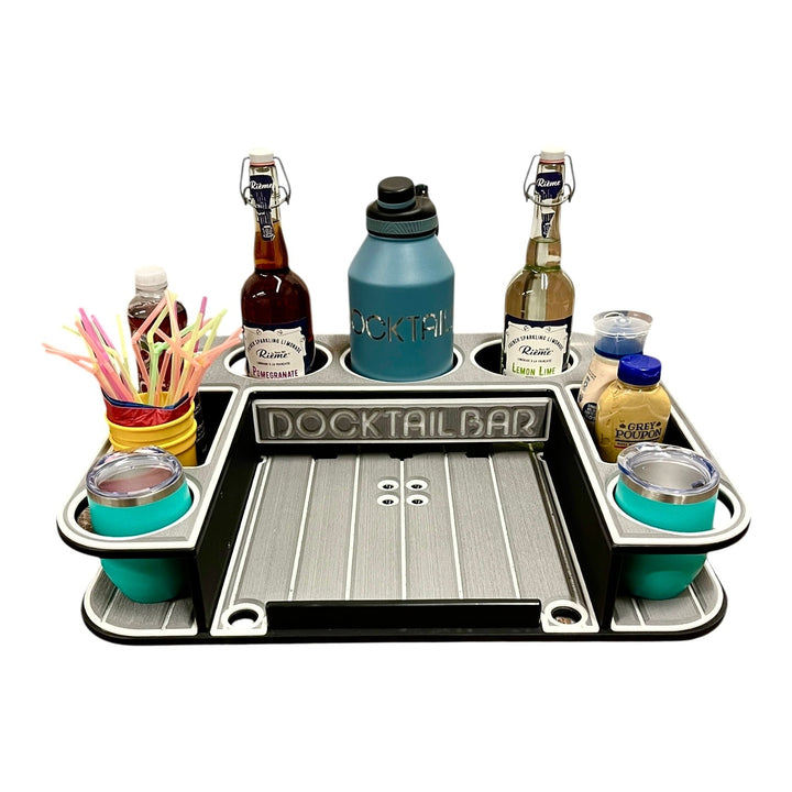 Midnight Series Docktail Butler boat table with customizable mount, color, and name, designed for boating and water sports by Docktail Bar.