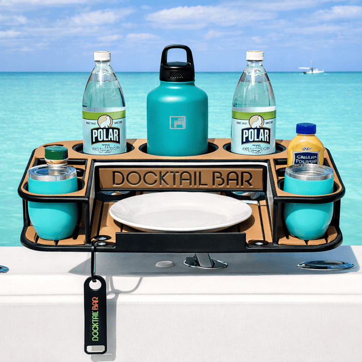 Midnight Series Docktail Butler boat table by Docktail Bar with customizable mount, color, and name for boating and water sports.