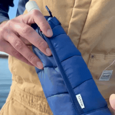 Monti Coolers Sullivan Wine Sleeve showing a sleek insulated wine bottle holder with a zipper closure.