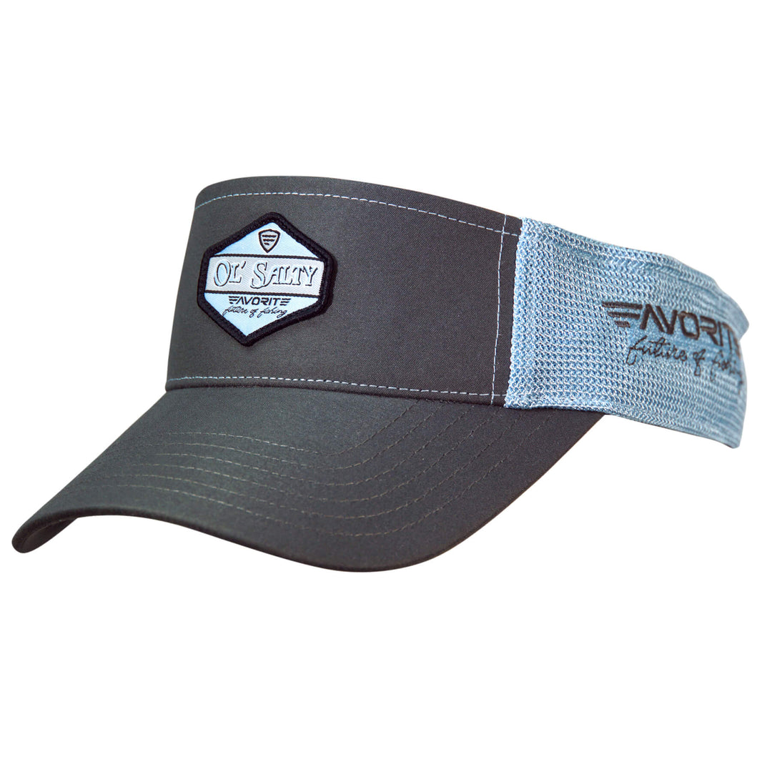 Favorite Fishing visor hat with a curved brim and adjustable strap, featuring the Favorite Fishing logo on the front.